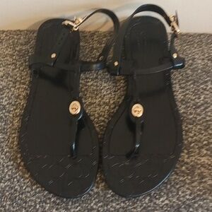 Coach Pier shiny Jelly T strap black and gold size 9 B women's flip flops